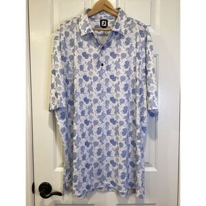 FJ FootJoy Mens Golf Polo Shirt Blue Floral Print Short Sleeve Size 2XL